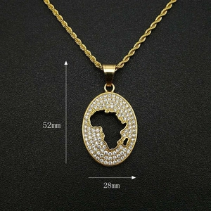 Hiphop goudkleurige Afrika kaart hanger ketting met gezette zirkonia steentjes