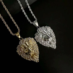 Hip Hop Iced Out Löwenkopf Anhänger Halskette Edelstahl Strass Tierkopf Kette Halskette Für Herren Damen Schmuck