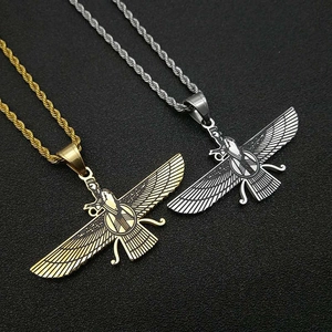 Collier Pendentif Faravahar en Acier Inoxydable Hip Hop pour Hommes Femmes Bijoux Religieux Zoroastrisme Or Argent