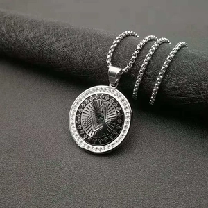 Silver Masonic necklace with All-Seeing Eye pendant and diamonds on stainless steel chain