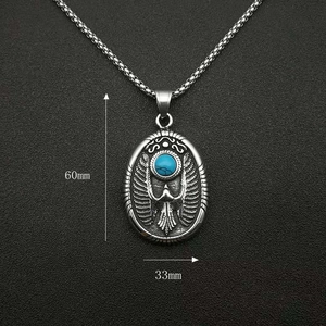 Punk vintage titanium steel eagle pendant necklace with polished turquoise centerpiece