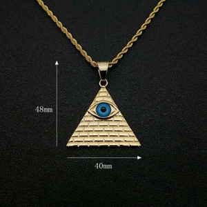 Hiphop vergoldete Pyramide Halskette mit blauem Auge der Vorsehung und Seilkette