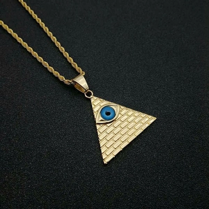Hip Hop Titanstahl Vergoldet Ägyptische Pyramide Auge der Vorsehung Strass Anhänger Halskette Mystischer Streetwear Schmuck