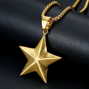 Hip hop gold-plated stainless steel star pendant necklace with brushed metal finish