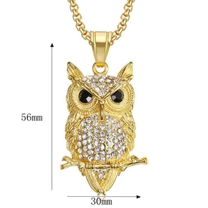 Hip hop uil hanger ketting van goud verguld titanium staal met witte strass