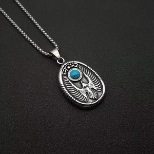 Vintage Punk Titanium Steel Turquoise Eagle Pendant Necklace For Men Women Retro Animal Totem Jewelry Polished Neckpiece