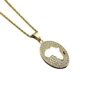 Hiphop vergulde ketting met Afrika kaart hanger ingelegd met fonkelende kristallen