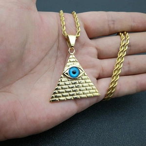 Vergoldete Hip-Hop-Halskette mit ägyptischem Pyramiden-Anhänger und blauem Auge-Motiv