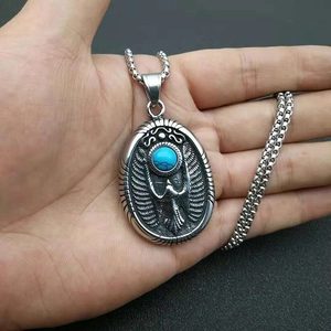 Vintage eagle necklace with turquoise pendant in stainless steel for men