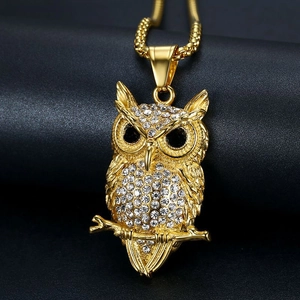 Hip Hop Uil Hanger Ketting Roestvrij Staal Vacuüm Platteren Dierenvorm Ingelegde Strass Sieraden Voor Mannen Vrouwen Goud Zilver