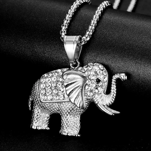 Hiphop Elefant Anhänger Halskette in Silber mit glänzenden Diamanten und Kette