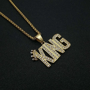 Hip Hop King Letter Pendant Necklace Stainless Steel Icy Rhinestone Crown Design Jewelry For Men Women Gold Silver Tone