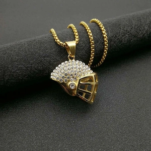 Collar con Colgante de Casco de Fútbol Americano Hip Hop con Diamantes de Imitación para Hombres Mujeres de Acero de Titanio Chapado en Oro Joyas Deportivas