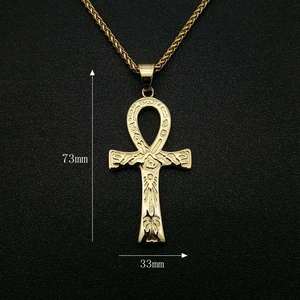 Ciondolo Ankh egiziano dorato con dettagli a rilievo, dimensioni 73mm per 33mm