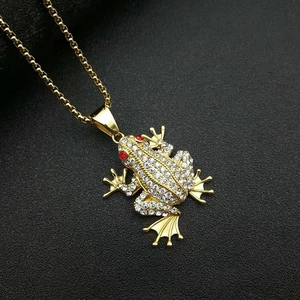 Hip Hop Edelstahl Vergoldet Frosch Anhänger Halskette Rote Augen Tier Strass Eingelegt Boxkette Schmuck Für Herren Damen