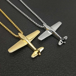 Stainless Steel Airplane Pendant Necklace Hip Hop Style Vacuum Plating Gold Silver Travel Theme Jewelry Accessory For Unisex
