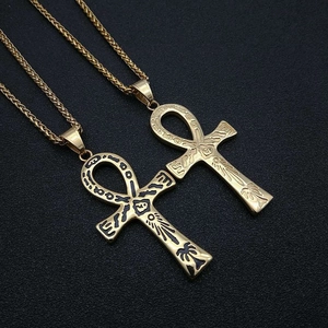 Collana con Ciondolo a Chiave Ankh Egiziana in Acciaio Inossidabile Hip Hop Gioielli a Croce Religiosa Vintage per Uomo Donna