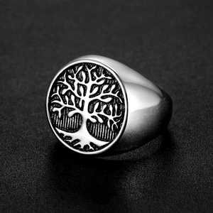 Men's hip-hop gold plated tree of life signet ring in stainless steel with vintage finish