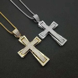 Hip Hop Iced Out Cross Pendant Necklace Titanium Steel Vacuum Plated Pave Rhinestone Religious Jewelry For Men Women Gold Silver