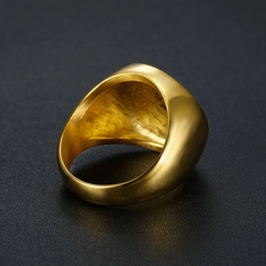 Gold-plated stainless steel Tree of Life signet ring for men in hip hop style