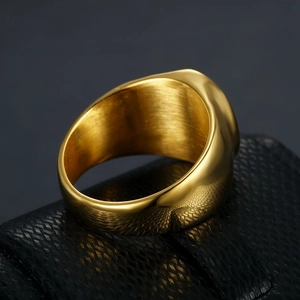 Men's gold-plated Freemason AG ring in stainless steel shown from an angled top view