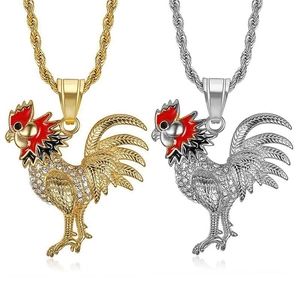 Hip Hop Edelstahl Hahn Anhänger Halskette Iced Out Strass Tier Schmuck Gold Silber Plattiert Damen Herren Geschenk