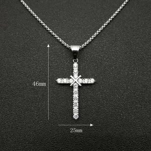 Close-up of hip hop cross pendant with cubic zirconia, 46mm height and 25mm width
