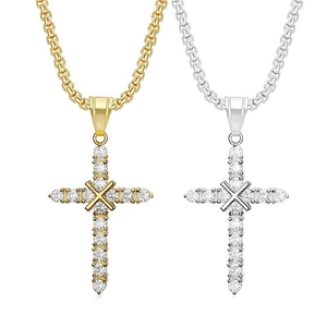 Hip Hop Stainless Steel Cross Pendant Necklace For Men Gold Silver Plated Iced Out Rhinestone Cross Pendant Jewelry With Box Chain