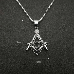 Hip hop silver Masonic G pendant with compass and square on box chain necklace