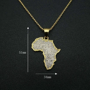 Gold plated Africa map pendant necklace with crystal stones 51mm height with chain
