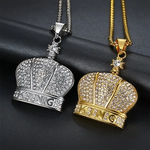 Hip Hop King Krone Anhänger Halskette Für Herren Damen Titanstahl Strass Iced Out Anhänger Schmuck Street Style Halsschmuck