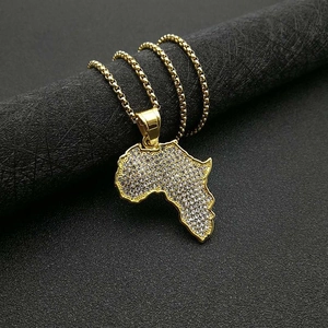 Gold plated hip hop Africa map pendant necklace with micro paved cubic zirconia stones