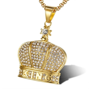 Hip Hop King Krone Anhänger Halskette Strass Eingelegt Titanstahl Halskette Persönlichkeit Schmuck Für Herren Gold Silber Farbe