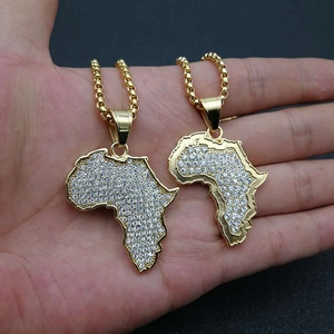 Hip hop gold plated Africa map pendant necklaces with shimmering cubic zirconia stones