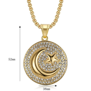 Detailed view of gold plated Turkish flag pendant with crescent moon and star set in zircons