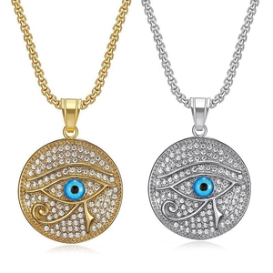 Hip Hop Edelstahl Auge Des Horus Anhänger Halskette Für Herren Damen Gold Silber Vergoldet Strass Pave Böser Blick Schmuck Geschenk