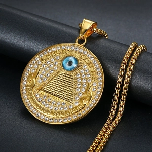 Collier Pendentif Oeil De La Providence En Acier Titane Hip Hop Collier Pièce De Monnaie Pyramide Strass Vintage