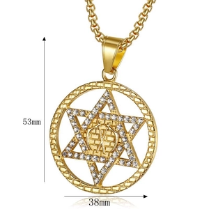 Collier pendentif hexagramme de David hip hop en acier doré avec cristaux étincelants