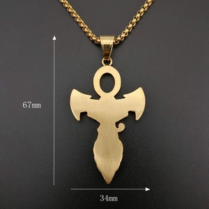 Pendente croce Ankh Occhio di Horus hip hop placcato oro con catena, 67x34mm