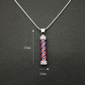Iced out barber pole pendant necklace in gold plated titanium steel with dimensions