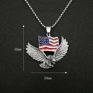 50mm hip hop eagle pendant necklace with US flag enamel detail on stainless steel chain