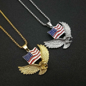 Hip Hop Titanium Steel American Flag Eagle Pendant Necklace Vacuum Plated Enamel USA Eagle Jewelry For Men Women Daily Accessory
