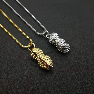 Stainless Steel Hip Hop Peanut Pendant Necklace Titanium Steel Vacuum Gold Plated Bionic Food Design Men Women Jewelry