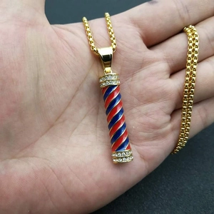 Hip hop 18k gold plated barber pole pendant necklace with red blue white spiral pattern