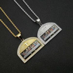 Collier Pendentif La Cène en Acier Titane Hip Hop pour Hommes Femmes Or Argent Plaqué Bijoux Croix Religieuse en Strass