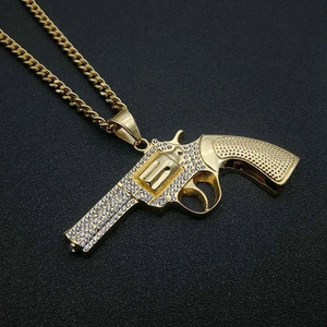 Hip Hop vergoldete Revolver Halskette mit funkelnden Kristallen für Herren und Damen