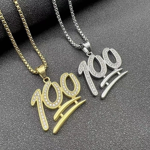 Hip Hop 100 Emoji Anhänger Halskette Edelstahl Vergoldet Strass Anhänger Oder Box Kette Für Herren Damen Schmuck