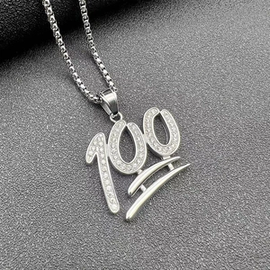 Hip Hop Silber 100 Emoji Anhänger Halskette mit funkelnden Strasssteinen und Boxkette