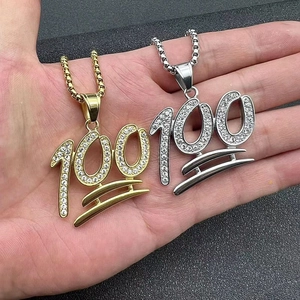 Hip-Hop 100 Anhänger-Halsketten in Gold und Silber mit funkelnden Kristallen