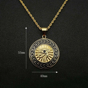 Gold plated stainless steel Eye of Horus pendant necklace with 55mm and 40mm dimensions